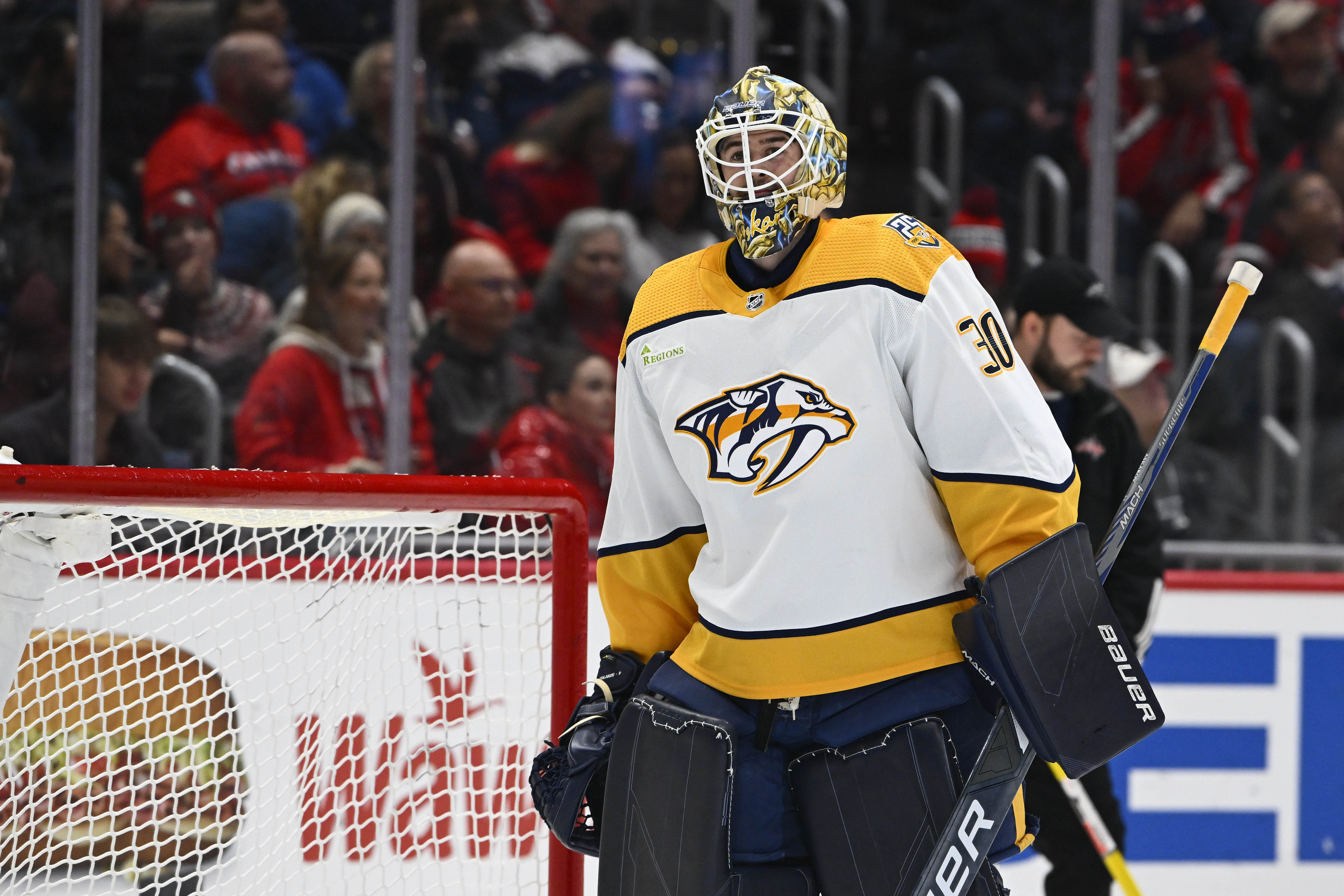 Yaroslav Askarov is the top goalie prospect in the NHL (Imagn)